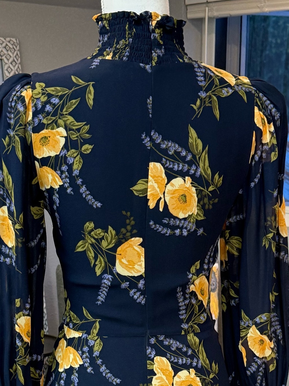 Reformation The Stevi Dres Dark Navy Floral Long-Sleeve Dress - Picture 8 of 13